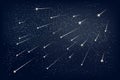 Star rain in the night sky. Vector illustration of a falling starfish against black. Many flying meteorites among the galaxy. Royalty Free Stock Photo